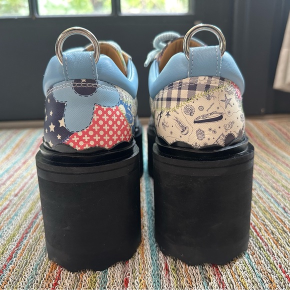 Fluevog NEW WO BOX Skyhigh F Fizzy blue/flowery leather platform lace-up shoe 10 - Picture 8 of 16